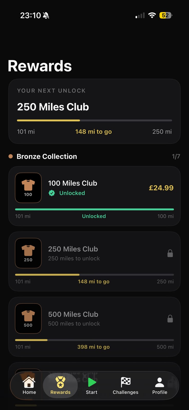 Kaevor rewards — unlock gear at mileage milestones