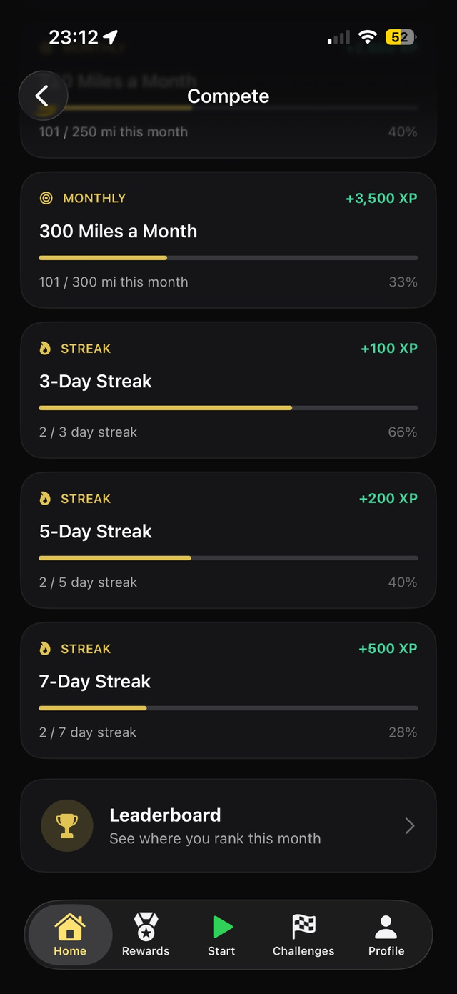 Kaevor streak challenges and leaderboard