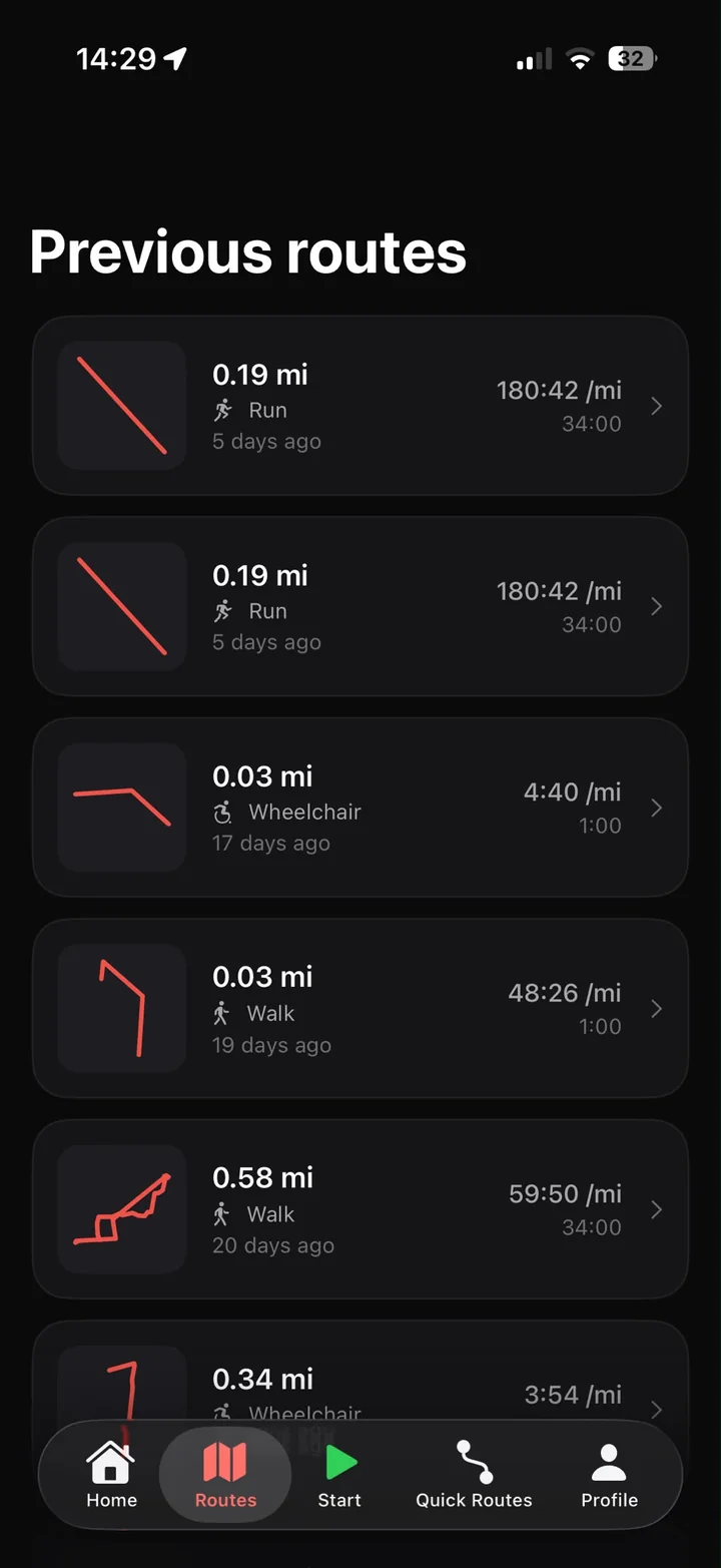 Previous routes history